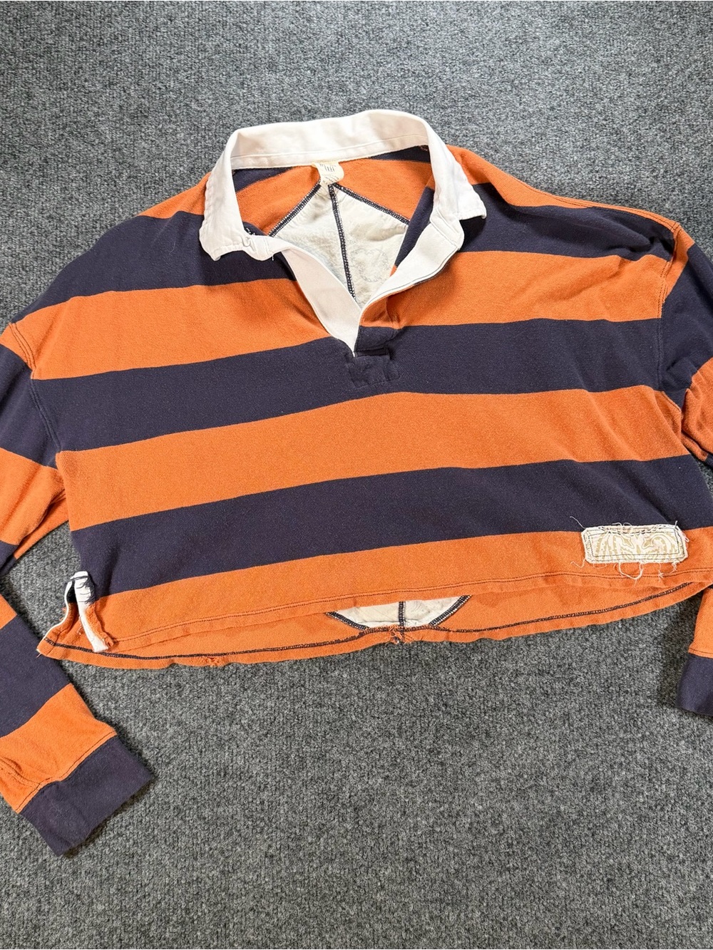 Free People Cropped Striped Rugby Polo - Orange & Navy - size small